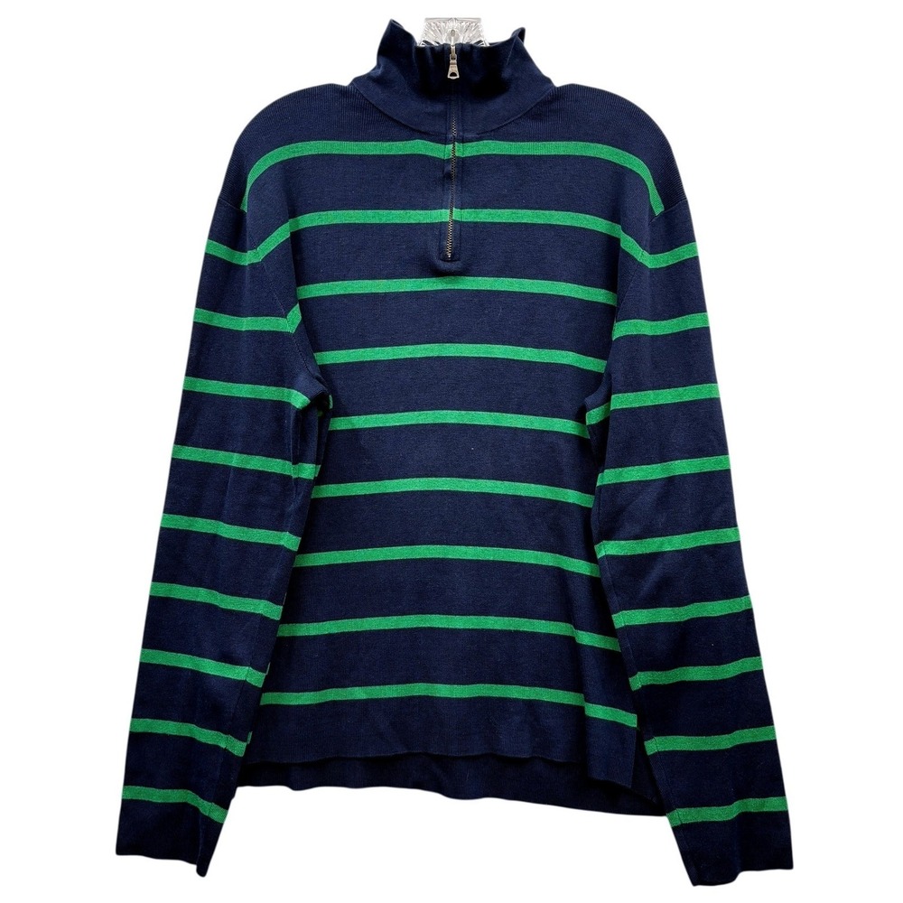Vintage Polo Ralph Lauren Men's Quarter Zip Sweater Navy Green Striped Cotton L